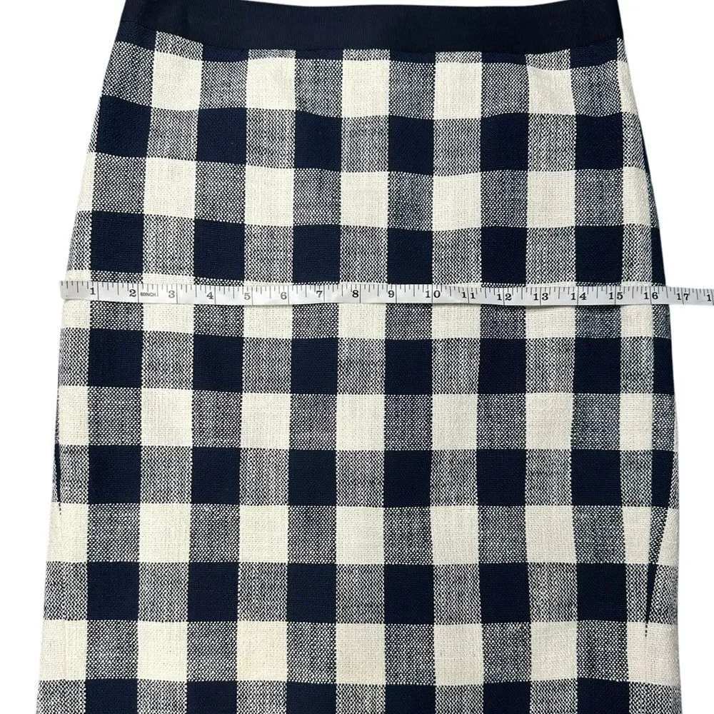 J. Crew Navy & White Gingham Buffalo Plaid Checked Pencil Skirt Size 00 - Picture 5 of 8